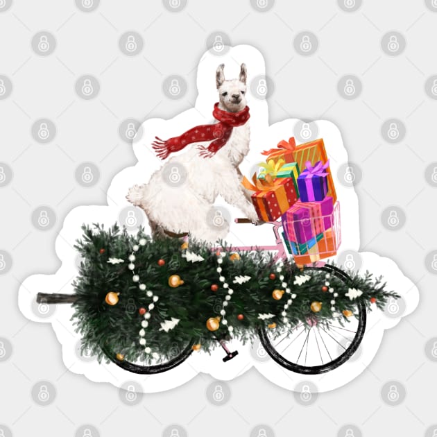 Llama Bringing Home Christmas Tree Sticker by bignosework